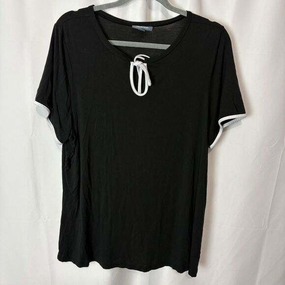 Modcloth Women's Sz 1X Black White Retro Blouse Top Keyhole Neck Short Sleeve - Picture 1 of 7